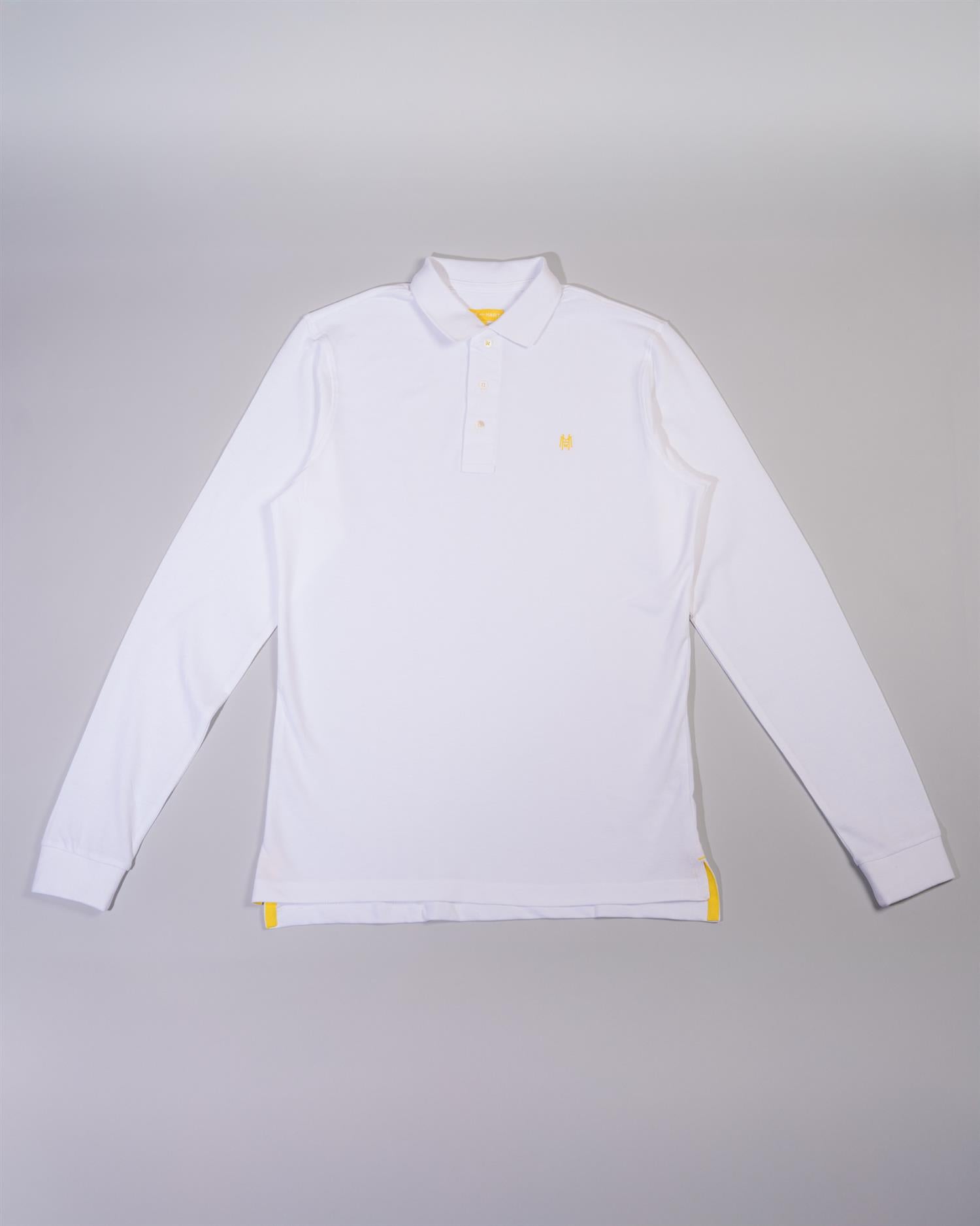 Pique langermet, hvit