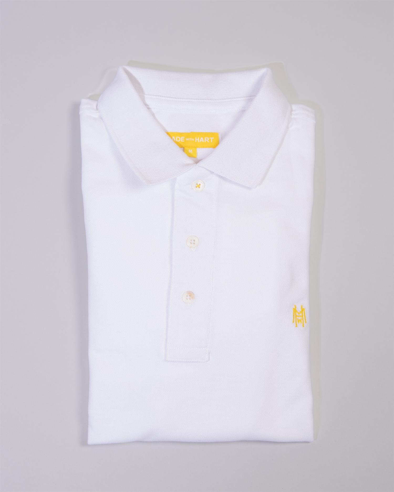 Pique langermet, hvit