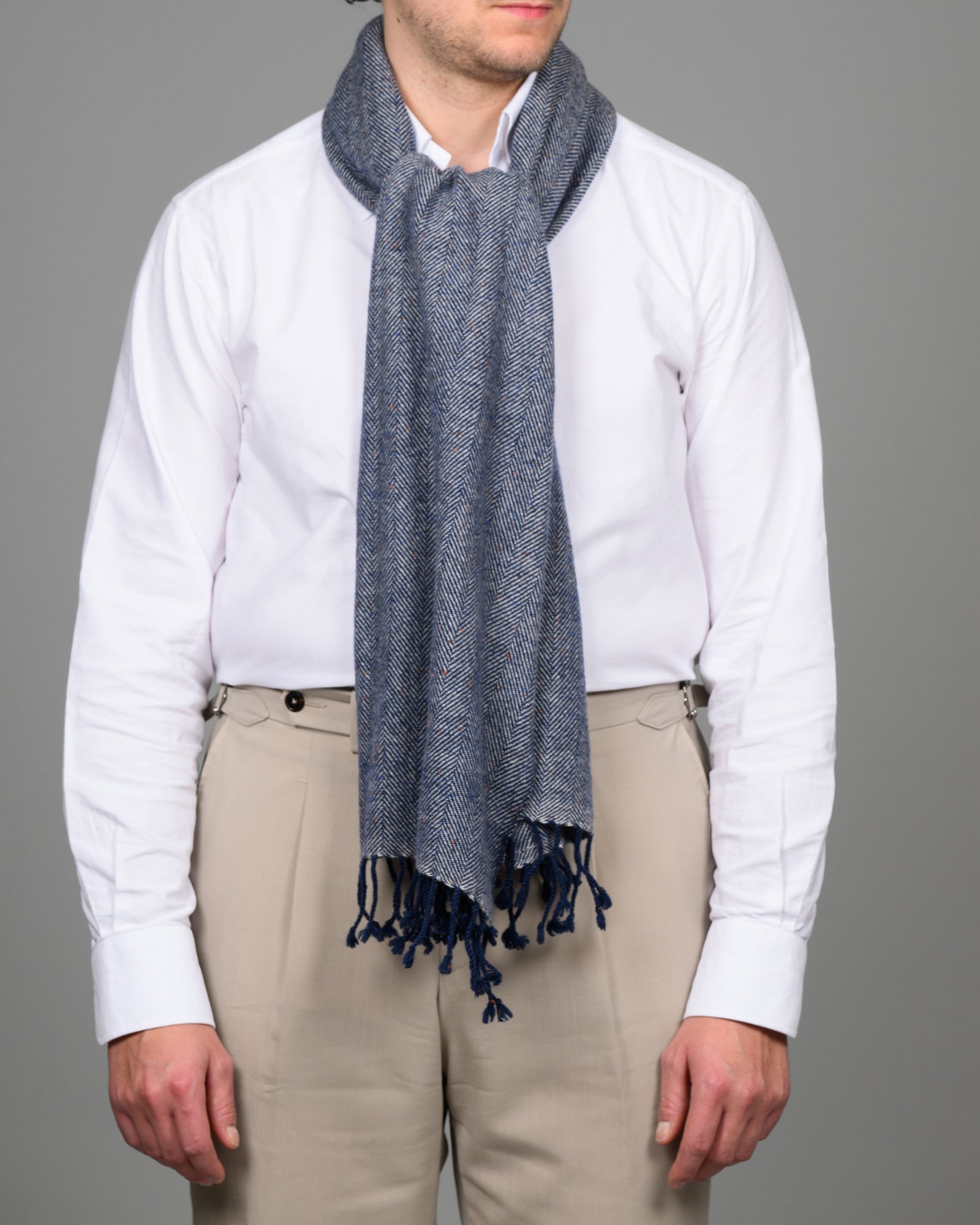 Skjerf - Kasjmir, marineblå donegal